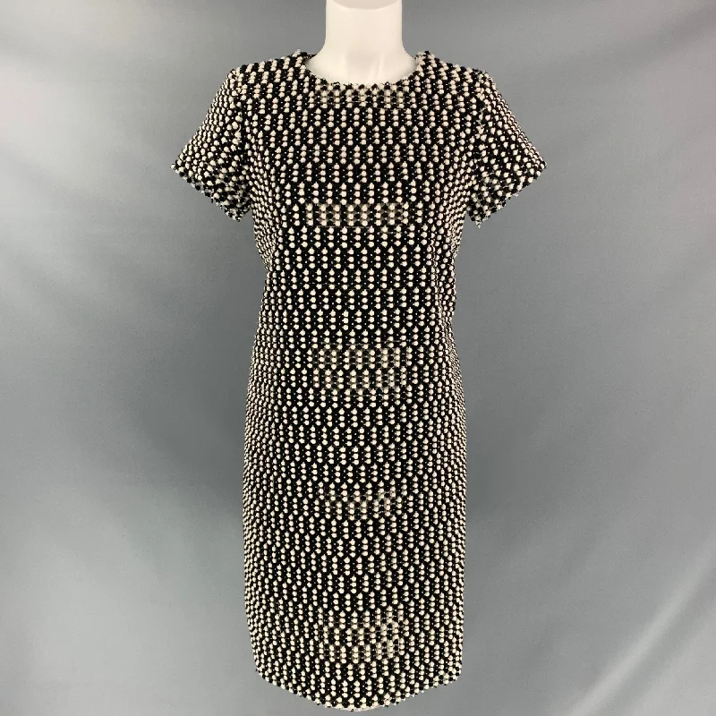 BLACK FLEECE Size M Textured Black White Wool Blend Dress