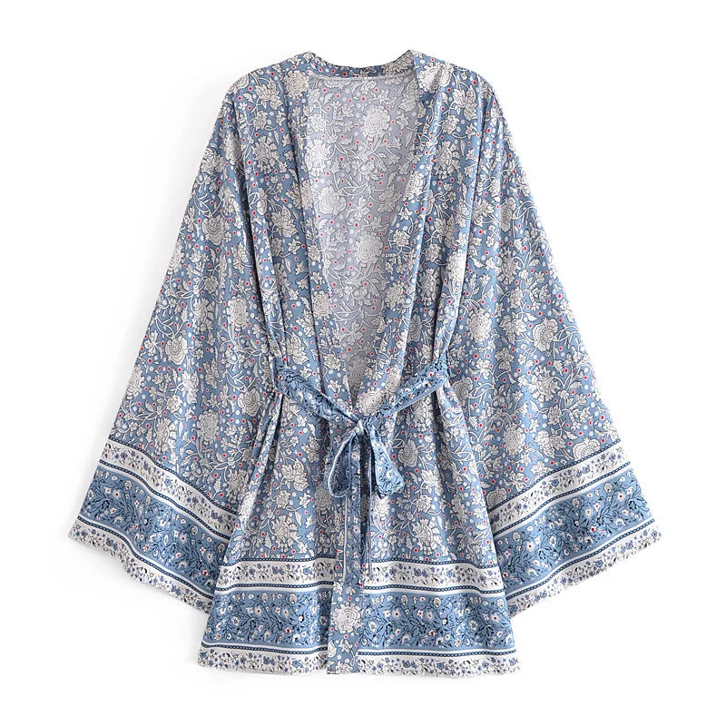 Porcelain Floral print ,Bohemian Cover-ups ,Boho Kimono