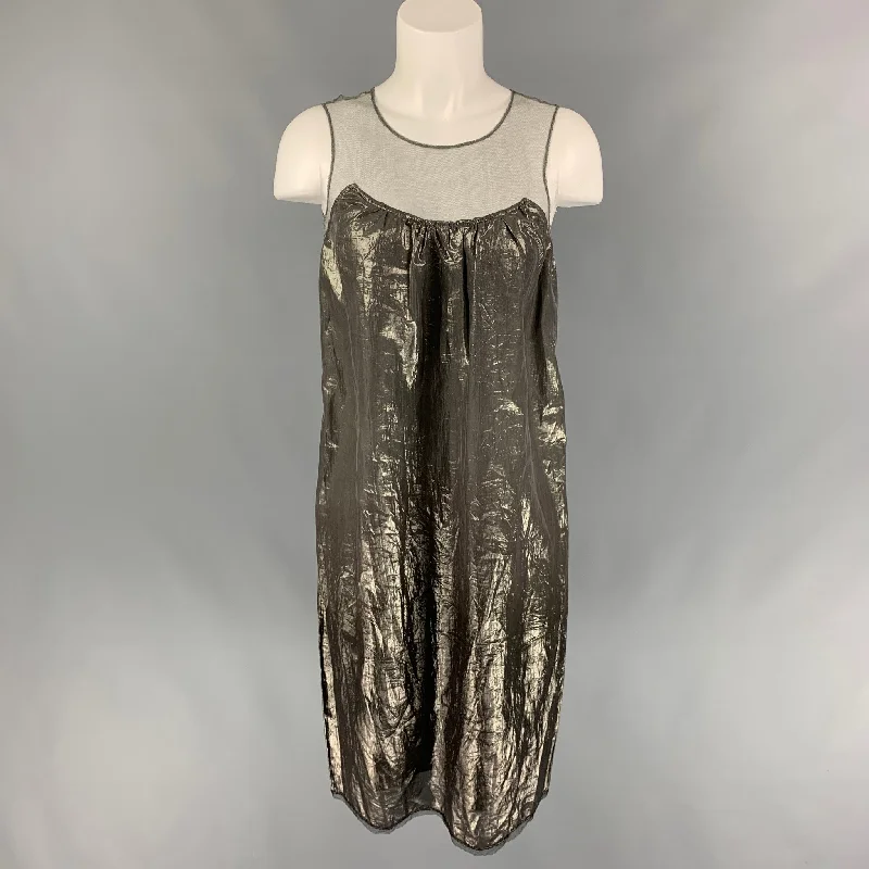 BURBERRY PRORSUM Size 4 Gunmetal Silk Blend Metallic Shift Dress