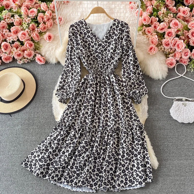 Cute floral long sleeve dress fashion dress  443