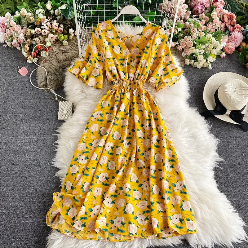 Cute v neck floral dress fashion dress  483