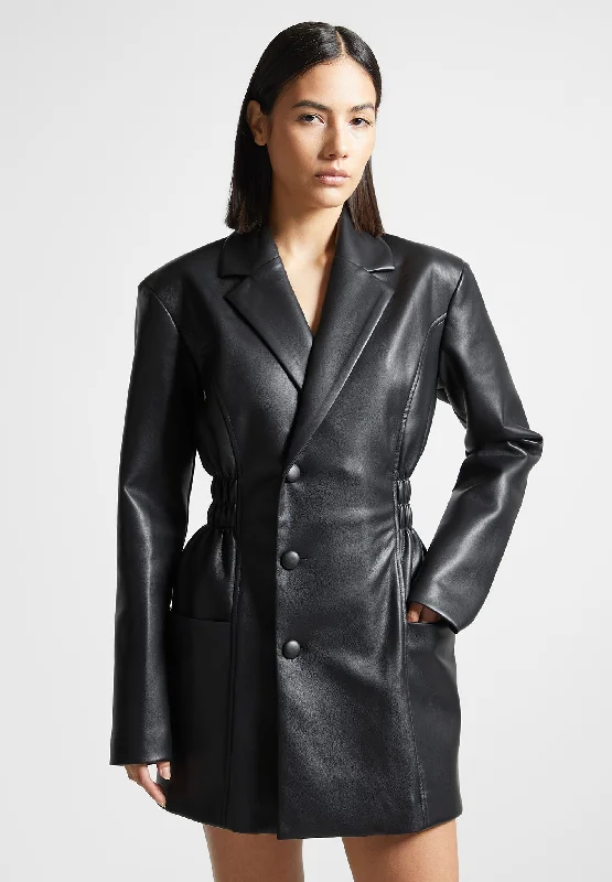 Double Breasted Leather Blazer Dress - Black