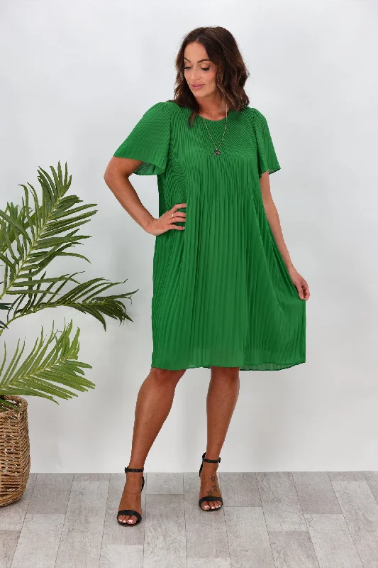 Gloss by Shine On Gigi Micro Pleated Dress Emerald