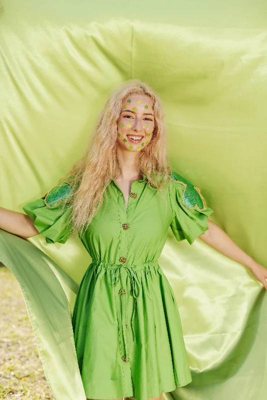 Green Shamrock Poof Sleeve Dress