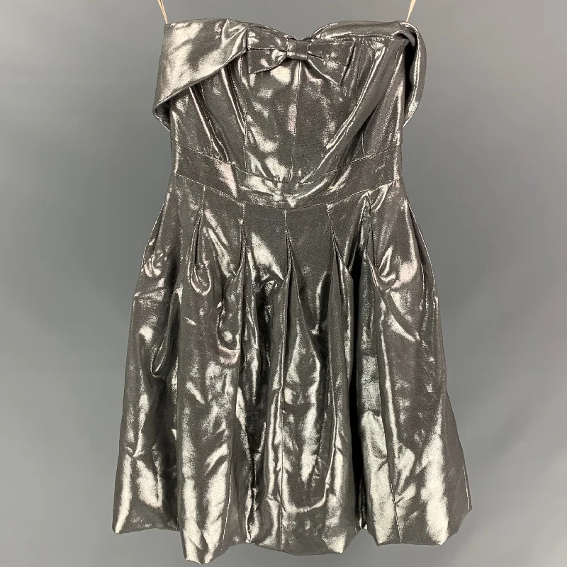 KAREN MILLEN Size 4 Silver Viscose Blend Metallic Strapless Dress