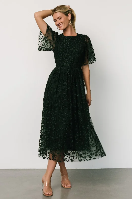 Kendra Embroidered Dress | Dark Green