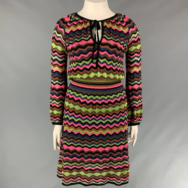 M MISSONI Size 12 Multi-Color Knitted Cotton Blend A-line Dress