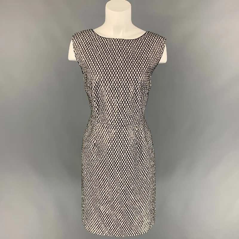 MARC JACOBS Size 12 Grey & Black Silk Beaded Shift Dress