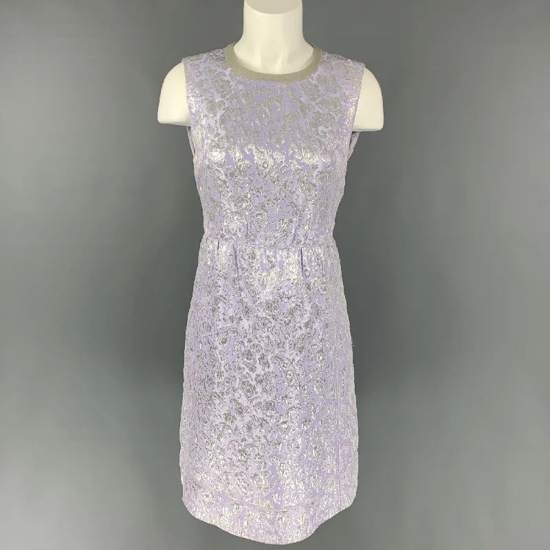 MARC JACOBS Size 6 Lavender & Silver Acetate Blend Jacquard Sheath Dress