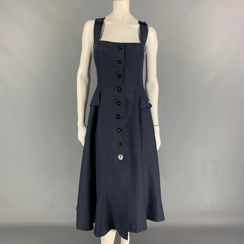 OSCAR DE LA RENTA Size 8 Navy Criss Cross Shoulder Straps Dress