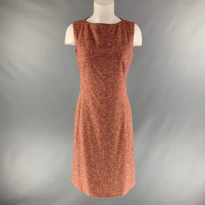 PIAZZA SEMPIONE Size 4 Burgundy Cream Wool &  Lycra Textured Sheath Dress