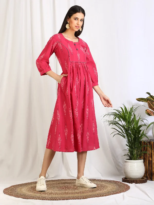 Pink Ikat Cotton 'Mahi' Yoke Dress