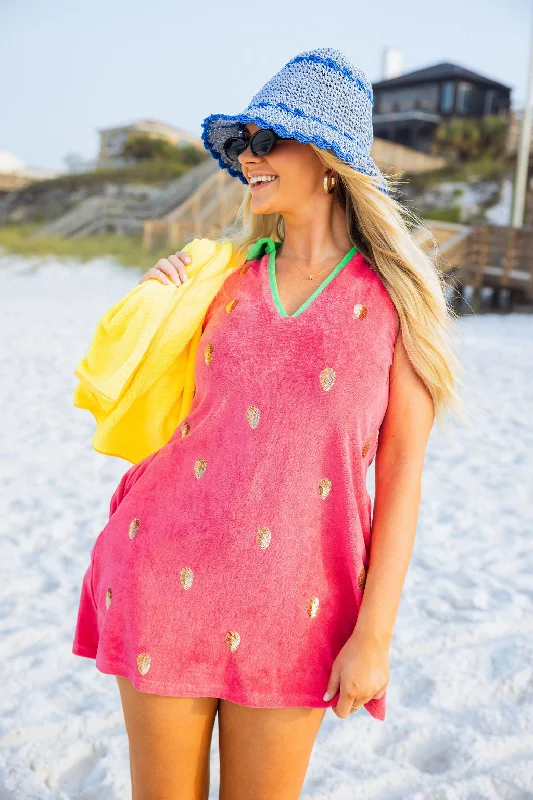 Pink Watermelon Terry Cloth Coverup Dress