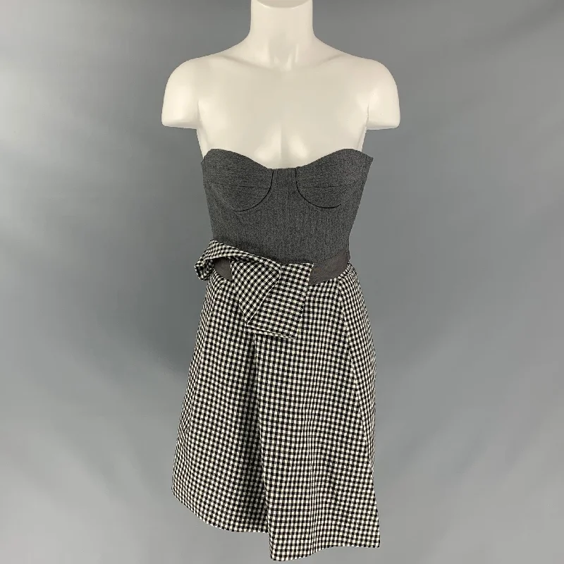 RICHARD NICOLL Size 6 Grey Wool & Cashmere Mixed Fabrics Black & White Dress