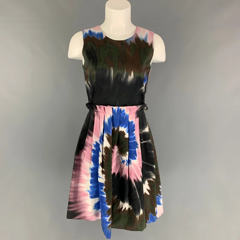 RODARTE Size 2 Multi-Color Silk Abstract Sleeveless Dress