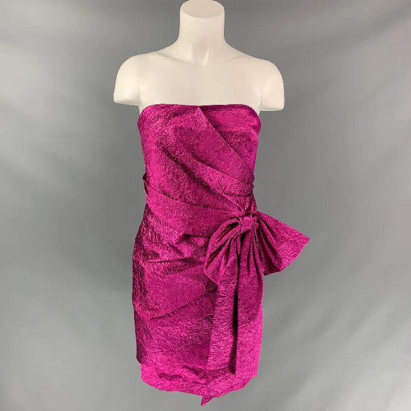 RONNY KOBO Size XS Fuchsia Polyamide Bend Wrinkled Strapless Dress