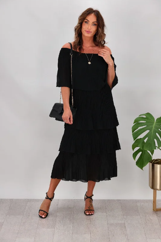 Sambara Abbie Pleated Layer Dress Black