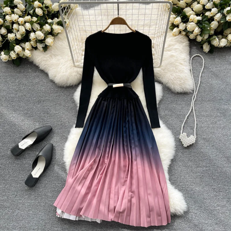 Simple knitted gradient dress fashion dress  399