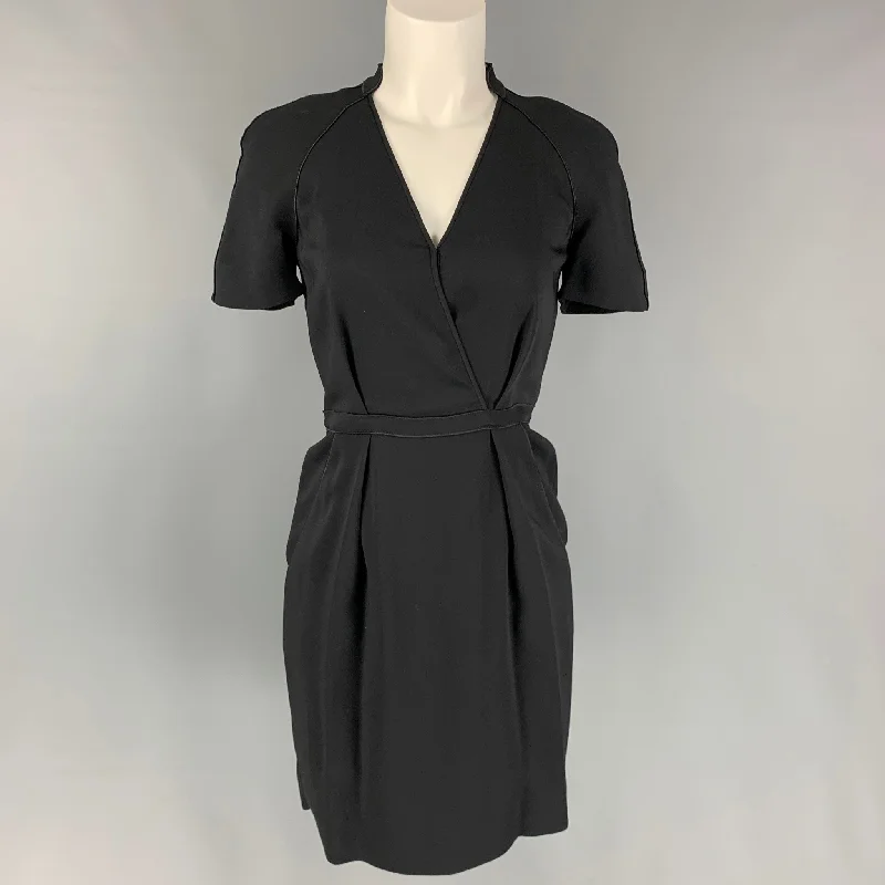 STELLA McCARTNEY Size 2 Black Viscose Pleated V-Neck Dress