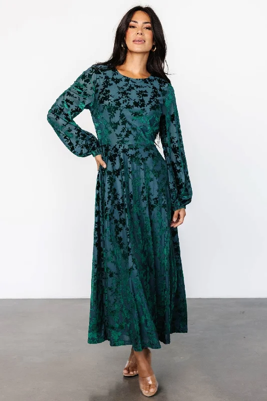 Thora Velvet Dress | Emerald Floral