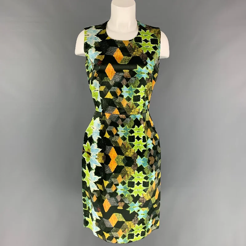 THORNTON BREGAZZI Size M Multi-Color Cotton Blend Abstract Sleeveless Dress