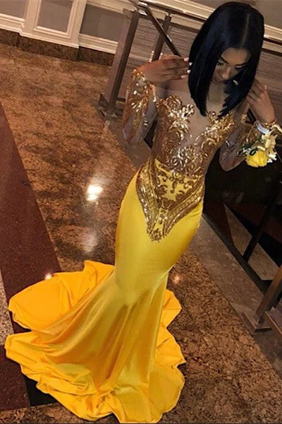 Chic Bandeau Applique Satin Off Shoulder Long Sleeves Mermaid Slim Prom Party Gown Tartan Maxi Skirt