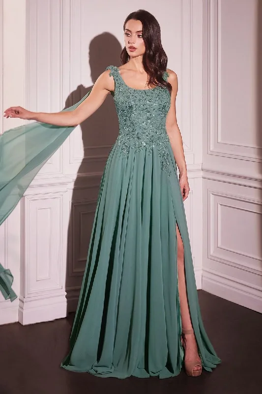 Cinderella Divine -CDS509 Embellished Lace Applique Chiffon A-Line Dress