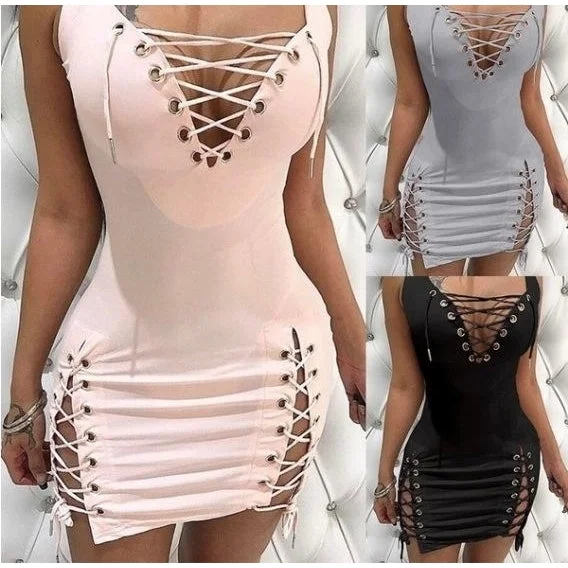 deep V-neck sexy slim lace dress