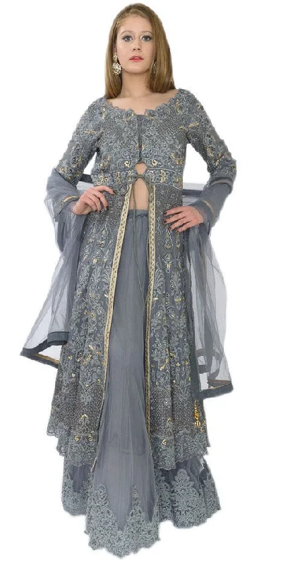 Modern Stylish Grey Lace Indo-Western Lehenga Gown-SNT11115