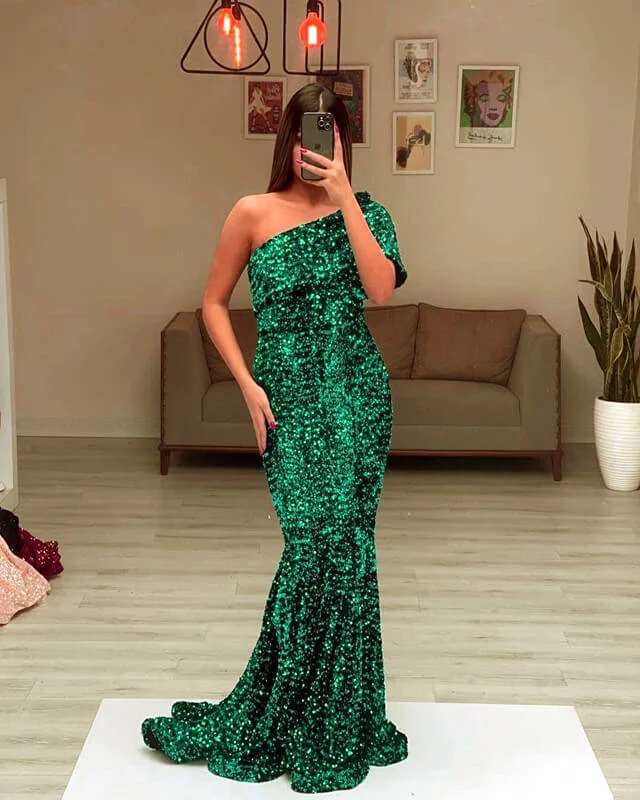 Mermaid One Shoulder Sequin Dress