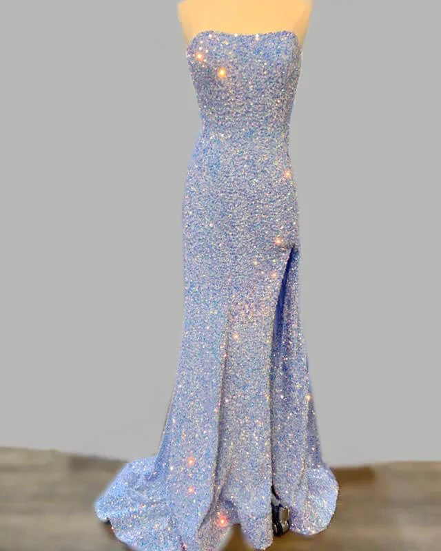 Strapless Mermaid Light Blue Sequin Dress