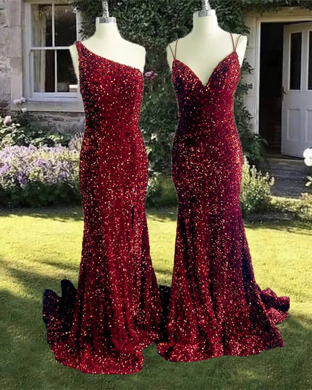 Mermaid Maroon Sequin Formal Dress