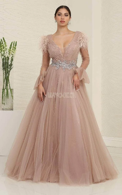 May Queen RQ8096 - Bell Sleeve Tulle Evening Dress