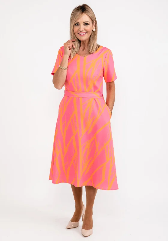 Coco Doll Anita Print Midi Dress, Pink & Orange