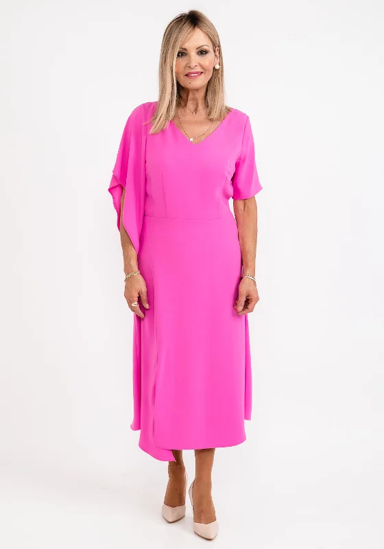 Ella Boo Drape Sleeve A Line Midi Dress, Pink