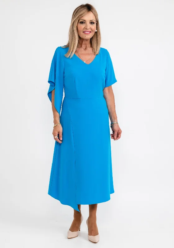 Ella Boo Drape Sleeve A Line Midi Dress, Ocean