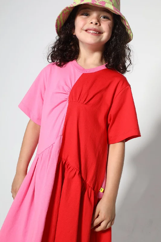 DUO COLOUR GATHERED JERSEY T-SHIRT DRESS