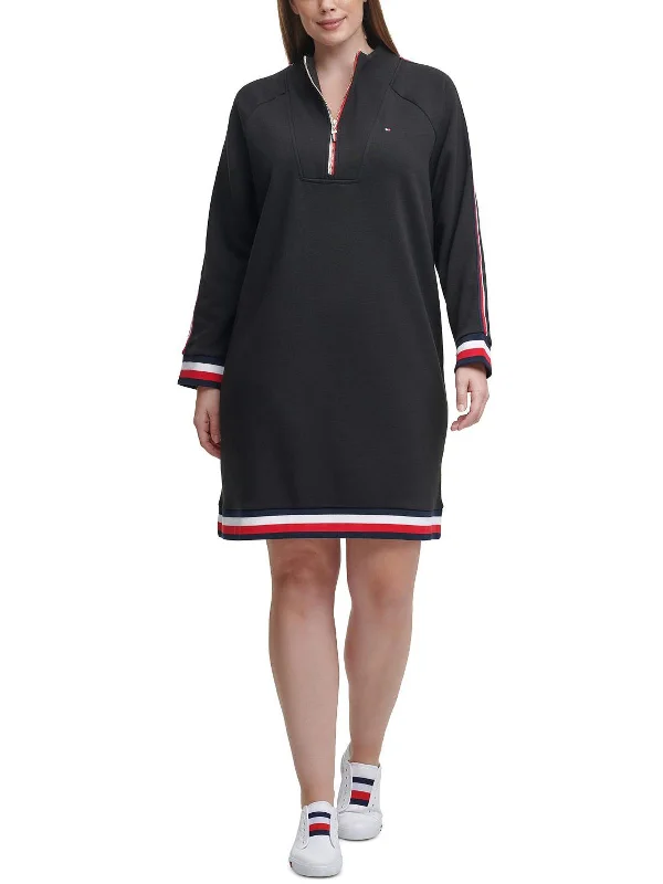 Plus Womens Fleece Funnel Neck Sweatshirt Dress