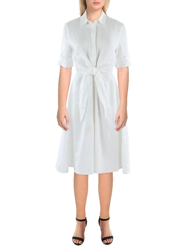 Womens Linen Front Tie Shirtdress